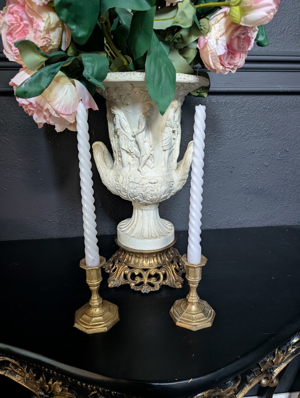 Vintage Set of Brass Textured Tapered Candle Holders, Octagonal Edge base 4.5"